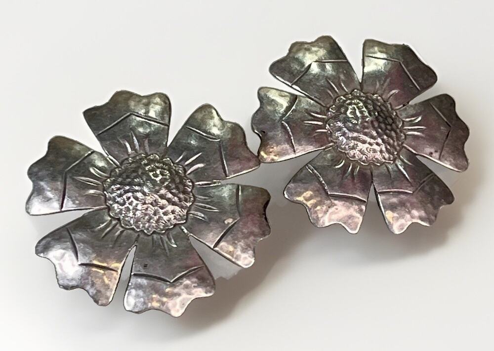 VTG Jeep Collins Sterling Silver Flower Stud Earrings Artisan Floral Signed